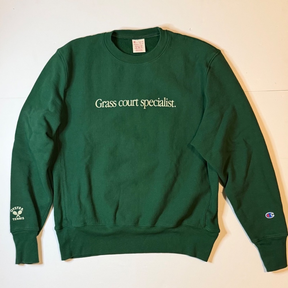 Oyster Tennis Champion Sweatshirt Mens Medium Green Grass Court Special
